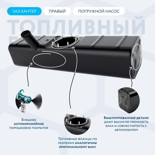Бензобак 39 литров УАЗ ХАНТЕР правый (погружной насос)